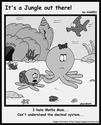 Cartoon, Octopus, Decimal, Maths