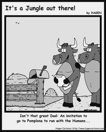 Cartoon, Bull, Pomplona