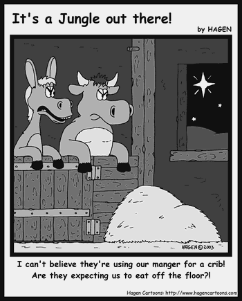 Cartoon, Donkey, Ox, Christmas