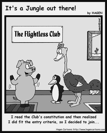 Cartoon, Pig, Fly, Penguin, Ostrich