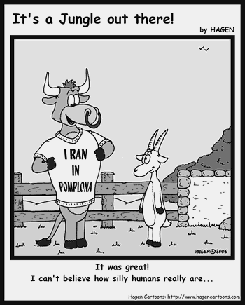 Cartoon, Bull, Pomplona