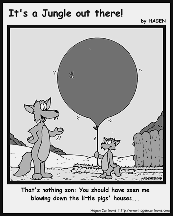 Cartoon, Wolf, Pig, Balloon