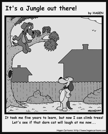 Cartoon, Dog, Cat, Tree, Climb